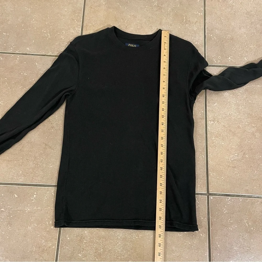 Polo Ralph Lauren Waffle Knit Thermal Shirt With Smooth Long Sleeve Black Sz M